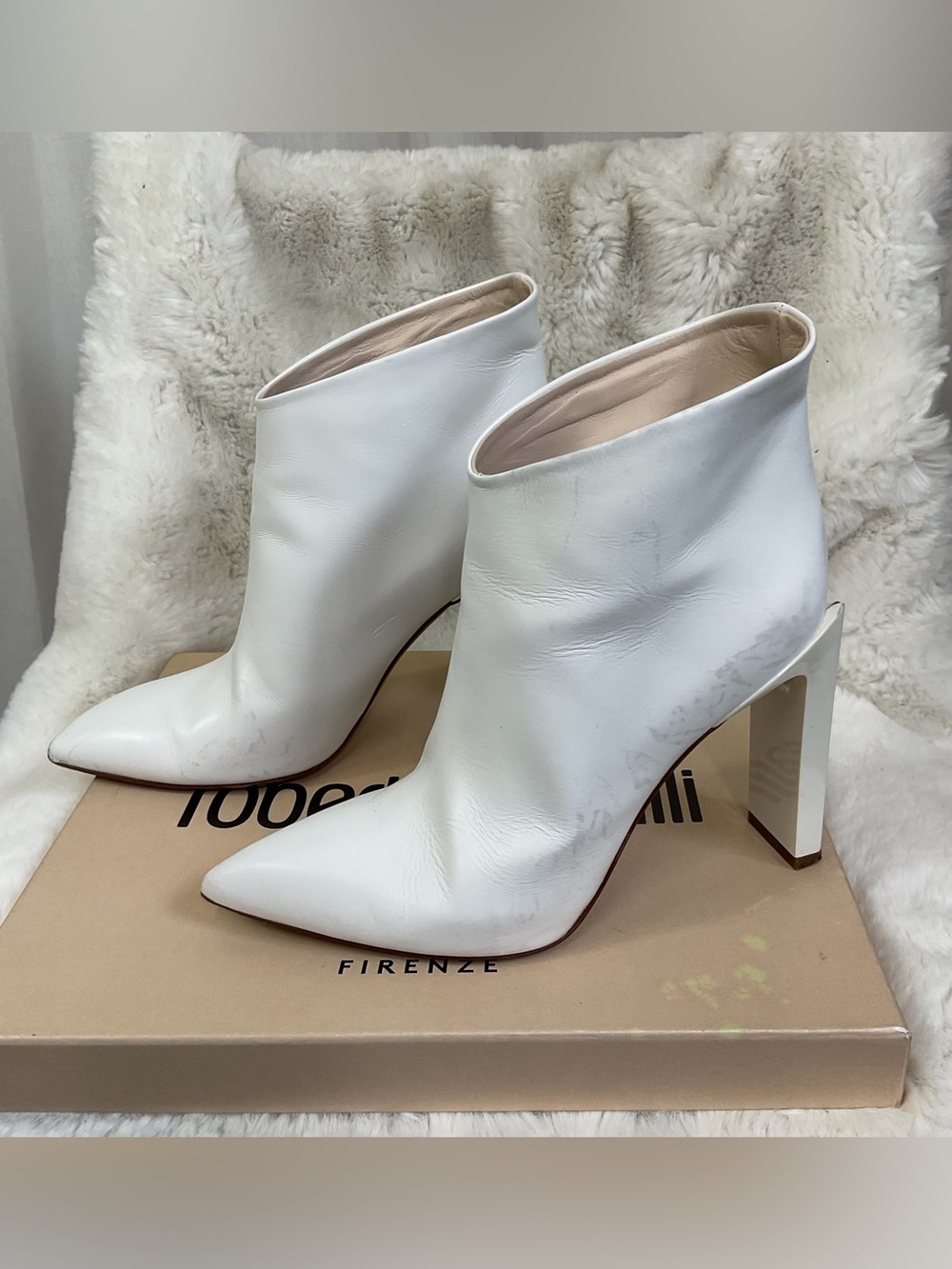 Roberto Cavalli White Baby Calf Leather Heeled Ankle Boots With Box 38 US 7.5
